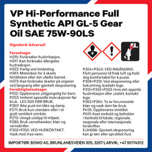 Last inn bildet i Galleri-visningsprogrammet, VP Hi-Performance SAE 75W-90 LS Full Synthetic GL-5 Gear Oil, qts